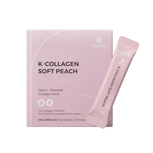 KNUTRA KCollagen Soft Peach 15g x 30 Jelly Sticks | Peach & Coconut Flavored Collagen Vitamin C Jelly Sticks