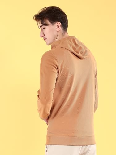 Image of The Indian Garage Co Men Regular Fit Self Design Front Open Hooded Sweatshirt