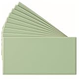 USCT 3x6 Ceramic Subway Tile Gloss (Shinny) Box of 10 Pieces for Bathroom Wall Shower Kitchen Backsplash (Spring Green)