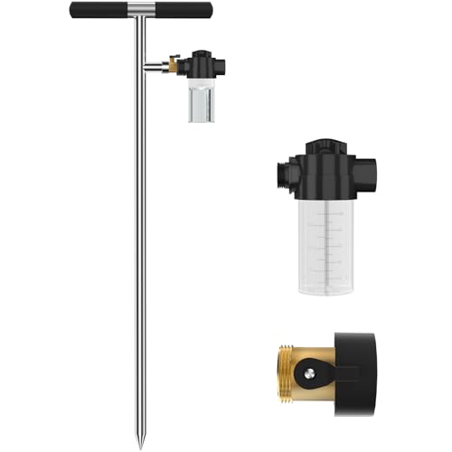 Hermsche Deep Root Tree Watering Tool Stainless Steel Tree Watering Spike with Fertilizer Bottle Root Feeder with Brass Valve T-Handle Irrigation System Watering Stake for Garden Orchard Shrub