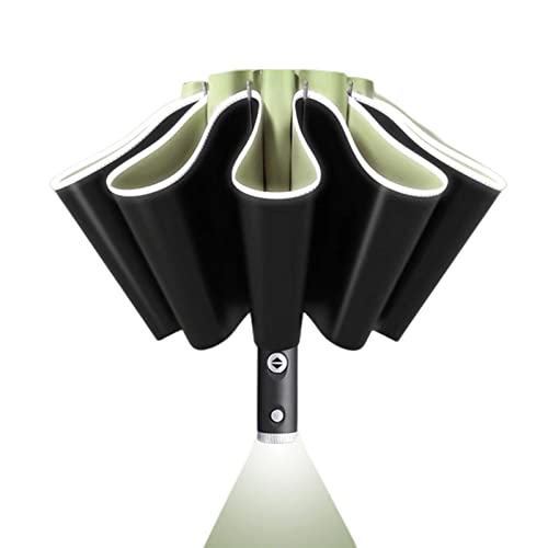 COTCLO Parapluie entièrement automatique avec lampe de poche, bande réfléchissante, parapluie inversé grand pour la pluie, le soleil, isolation thermique - 10...