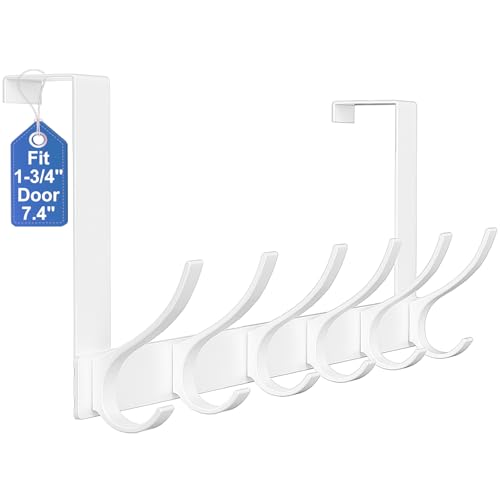 Image of Peasulin Over The Door Hooks, Sturdy Door Hanger, Large Over The Door Towel Rack with 12 Hooks, Heavy Duty Easy to Install, for Bathroom, Bedroom，Kitchen，Hanging Towels, Coats (White)