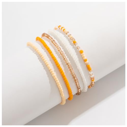 Image of 5Pcs Summer Beach Bead Anklet Bracelet,Multi-layered Pearl Anklets,Bikini Foot Chain Bracelet Wedding Bridal Adjustable Leg Bracelet Jewelry for Women Girls