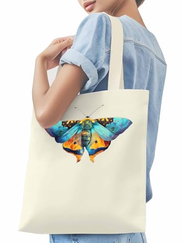Canvas Tote Bag, Butterfly Aesthetic Canvas Tote Handbags for Women Shoulder Bag Watercolor Animals3