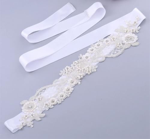 Women's Pearl Beaded Flower Sash Cocktail Evening Dress Lace Waistbands Wedding Bride Accessories3