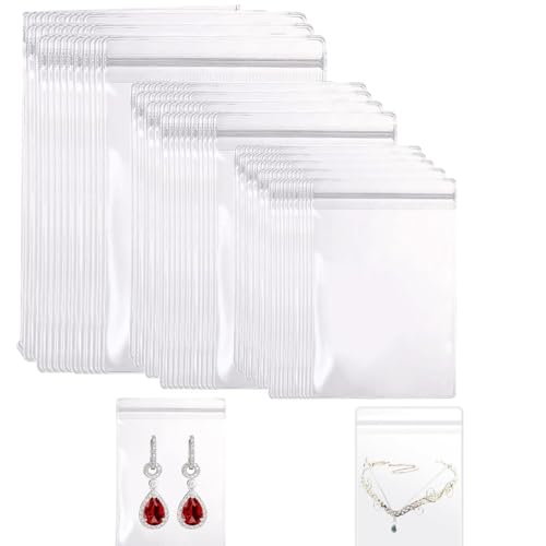 Bolsas Transparentes para Joyería,60 Piezas Bolsas de PVC con Cierre Autosellante, 3 Tamaños (4x6cm, 6x8cm, 8x12cm) para Aretes,Anillos,Pulseras y Collares,Bolsas Reutilizables y Protectoras