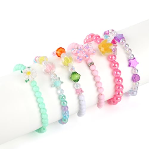 Image of SANNIDHI 6Pcs Beads Bracelet for Girls Kids Friendship Bracelet Cute Bracelets Set Toddler Costume Jewelry Party Pretend Play Birthday Christmas