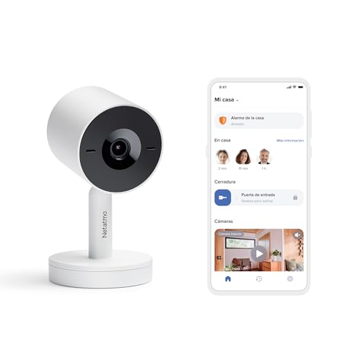 NETATMO Cámara Inteligente para Interiores Advance - Reconocimiento Facial Optimizado por IA, Audio Bidireccional, Ángulo de visión Amplio de 130°, HDR 2K, 30 fps, Zoom X16, 2X SD - Blanco