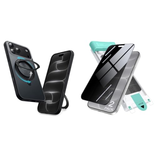 JETech für iPhone 18 Pro Max 360° Drehbare Ringständer Hülle & 3D 9H+ Sichtschutz Schutzfolie Bündel
