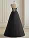 Tulle Prom Dresses for Teens 2025 Spaghetti Straps Long Ball Gown with Slit Black Size 10