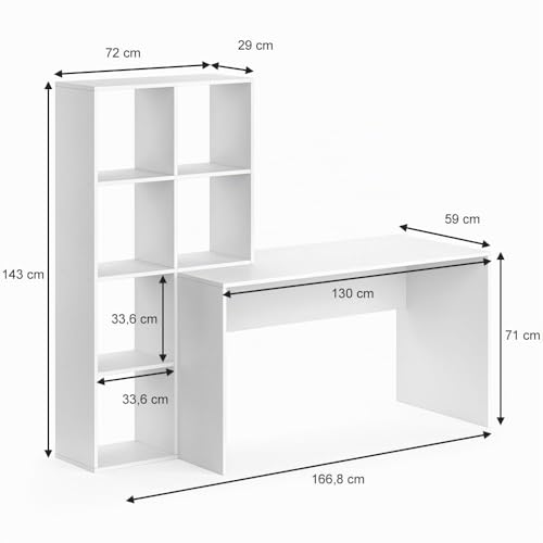 Bureau Mara Vicco blanc 166.8x59cm table informatique et étagère - 4