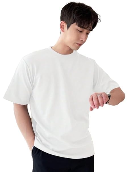 ORATEES Men's Solid Round Neck Pure Cotton T-Shirt Regular fit Plain White-picture-31