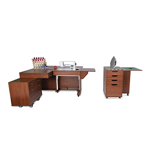 Kangaroo Sewing Furniture Kangaroo & Joey Sewing Cabinet with Kiwi Storage Caddy - Teak