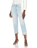 Calvin Klein Jeans Women's Hi Rise Straight Leg Crop W/Destructed Hem Vintage Denim, Ocean, 28
