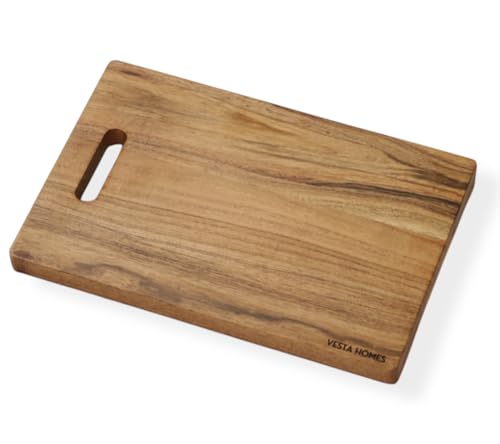 Image of Vesta Homes Wooden Chopping Board, Cutting Board, Serving Tray for Kitchen Vegetables, Fruits & Cheese | Natural Acacia Wood |38 * 25 * 2.5 Cms | Handmade in India