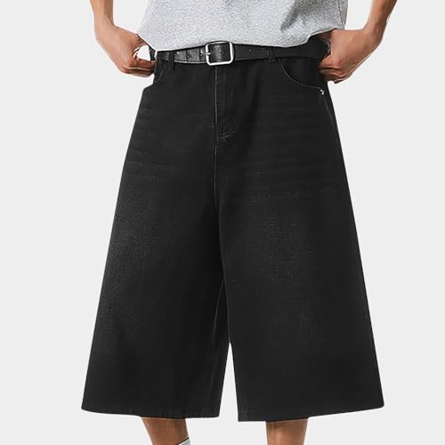 Men's Baggy Denim Cropped Pants, Fashion Y2k Hip Hop Casual Jean Pants Classic Washed Distressed Trousers with Pockets2