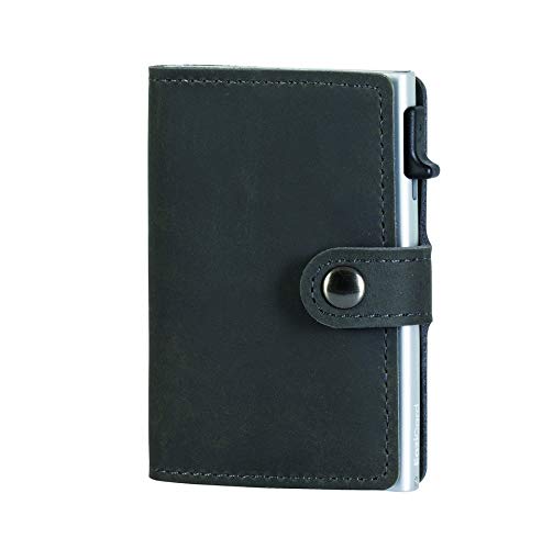 Eazicard - Cartera para Tarjetas de crédito, rígida, protección RFID, Piel y Aluminio, Color Gris Oscuro
