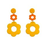 Acrylic Flower Earrings for Women,Double Daisy Drop Earrings,Resin Flowers Floral Earrings for Women Y2k Yellow White Flowers 60/70s Earrings (Yellow)