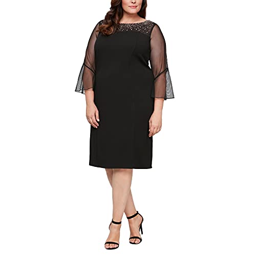 Alex Evenings Women's Plus Size Short Shift Dress With Embellished Illusion Detail, Black And Silver, 20W #TOP15