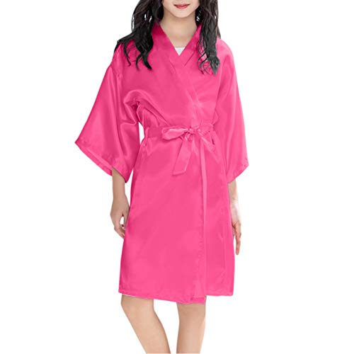 Kids Girls Solid Color Satin Ro𝐛e Long Sleeve Loose Silk Lightweight 𝗣a𝗷amas Toddler Trendy Soft Belted Bathro𝐛e