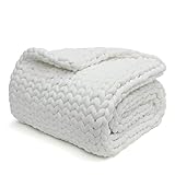 YnM Weighted Blanket, Handmade Chunky Knitted Design, Soft and Cozy, Temperature Regulating and Breathable, Machine Washable Throw for Sleep or Home Decor (White, 50x60 Inch, 10lbs)