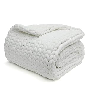 YnM Knitted Weighted Blanket, Hand Made Chunky Knit Weighted Throw Blanket for Sleep, Stress or Home Décor, Rest and Relax in Style Breathable Weighted Blankets (White, 48”x72” 12lbs) …