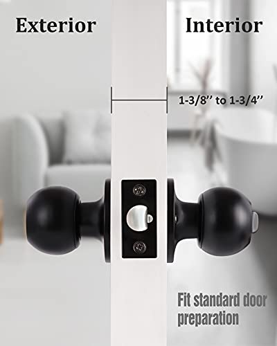 Lanwandeng Matte Black Door Knobs with Lock and Keys, Interior/Exterior Door Knob for Bedroom or Bathroom, Entry Door Lock - Image 6