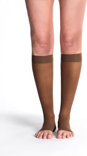 Image of SIGVARIS Women's Style Sheer 780 Open Toe Calf-High Socks 20-30mmHg - Mocha - Medium Long