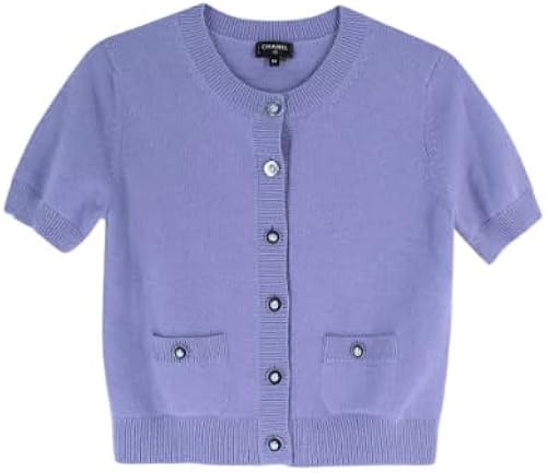 Chanel Chaqueta de Cachemira Morada Botones y Mangas Cortas de Segunda Mano