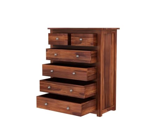 Image of Wooden Chest of Drawers for Living Room with 6 Drawer - Solid Wood Chest of Drawers Wooden Drawer Cabinet Chest of Drawer for Bedroom Storage Cabinet (Jamee, Honey Finish)