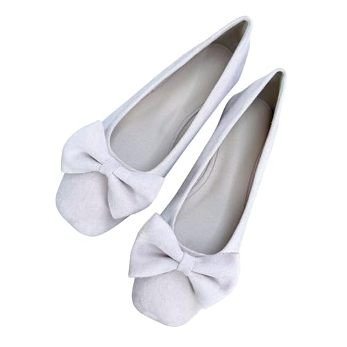 LUXINYU Women Fashion Bowknot Suede Slip on Flats Low Heel Lightweight Shoes