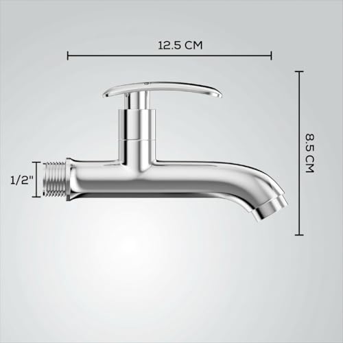 Image of Gloxy Premium Brass Long Body Bib Cock Tap with Chrome Finished Riva Lever with Wall Flange for Gardens, Wash Basin Tap, Bathroom Tap, Kitchen Sink Tap & Wash Areas - 10 Years Warranty