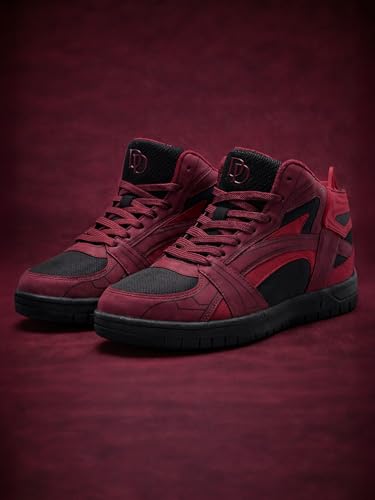 Image of The Souled Store Official Deadpool: Utility Suit Men and Boys Red and Black Colourblocked Lace Up High Top Sneakers