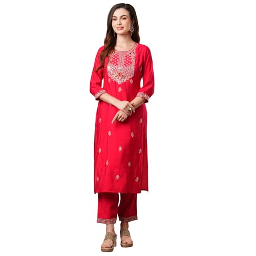 Image of Globus Women Kurta Set (GS567412 Red S)