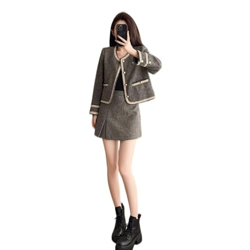 Veste en tweed courte et mini jupe ensemble deux pièces élégant pour femme