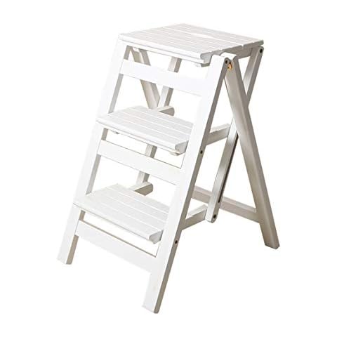 Klapptreppe Klappstufen Klapptritt Trittleiter 3 Stufen aus Holz weiß leicht und faltbar für Kind Erwachsene für Bibliothek Loft Küche Home Dekoration - 150 kg Kapazität Cover