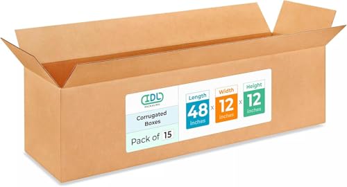 Extra Large Shipping &amp; Moving Boxes 48"L x 12"W x 12"H (15-Pack) - Extra Strength 200 lb vs Regular - Corrugated Cardboard Boxes for UPS Shipping - Strong Shipping Box by IDL Packaging