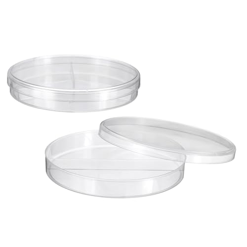 PATIKIL 2 Pack 90mm/3.5 Inch Plastic Petri Dishes with Lids, 2 Compartments Culture Dish Tissue Culture Plate for Lab Science Experiments, Clear