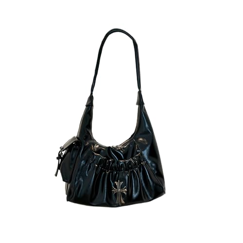 Sac à main en PU cuir noir avec motif croix unique et finitions soignées