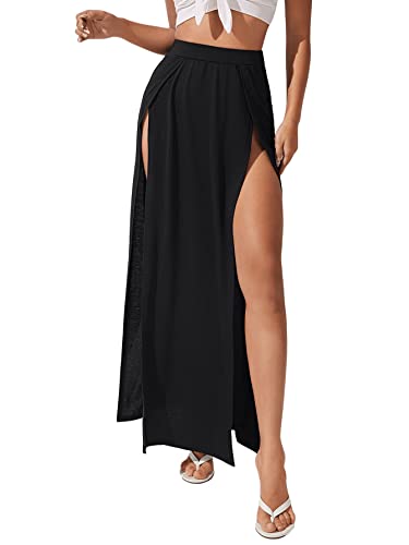 GORGLITTER Lang Mit Schlitz Damen Rock Mit Hoher Taille Doppel Geteilter Maxi Mit Seitenschlitz