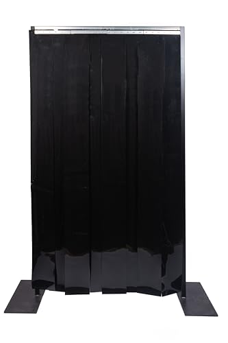 Image of Black PVC Strip Door Curtain Kit - 60 in. (5 ft) Width x 84 in. (7 ft) H - Heavy-Duty Opaque 8 inch x .08 inch Smooth PVC Strips - Privacy & Light-Blocking Strip Door Kit - Universal Hanger - Made in USA