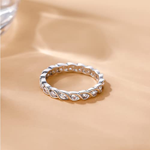 SHINYSO Silver Wedding Bands for Women Round Cubic Zirconia CZ Dainty Stackable Engagement Rings for Women Size 4-103