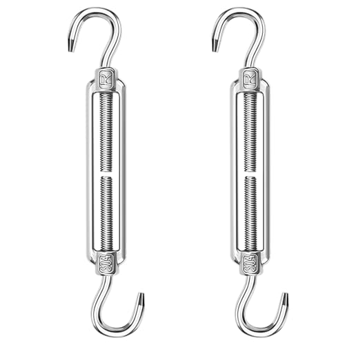 ANOMM 2PCS M6 Turnbuckle Wire Tensioner 304 Stainless Steel Adjustable Turnbuckle Hook Eye Rope Cable Tension Heavy Duty Sun Shade Sail Fixing for Rope Tightener Garden Wire ClotheslineTensioner
