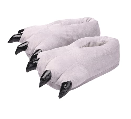 House Slippers Warm Plush,women's plush indoor slippers,Unisex Soft Plush Home Warm Slippers Animal Costume Paw Claw Shoes Dinosaur paw slippers(Grey,1/2 UK)