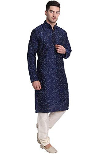 SKAVIJ Men's Art Silk Printed Kurta Pajama Set Festive Wear Dress Suit4