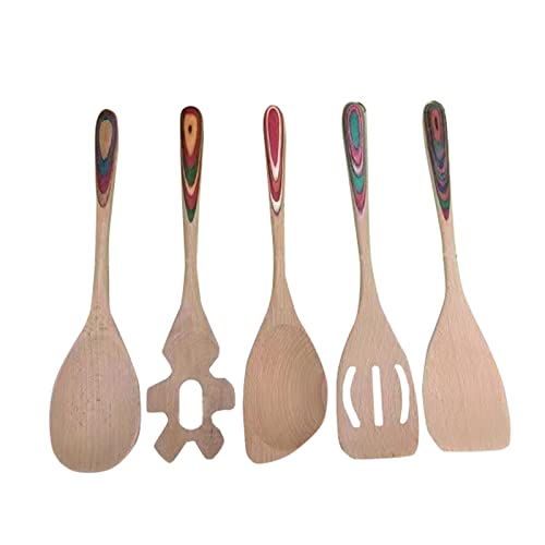 5-Piece NC Wooden Spoons Cooking Utensil Set - Essential Kitchen Tools for Nonstick Pots and High Heat Stirring