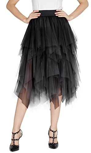 Urban Coco Women's Sheer Tutu Skirt Tulle Mesh Layered Midi Skirt (Xl, Series 1-Black) #TOP1