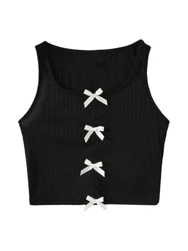 Verdusa Girl's Bowknot Crop Top Coquette Textured Going Out Sleeveless Cute Tank Tops