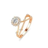 Tolldek Anillo de compromiso de oro rosa de 9 quilates Au375, anillo de compromiso con diseño de laboratorio con diamante de oro auténtico para la amistad, oro 375, talla 56 (17,8)