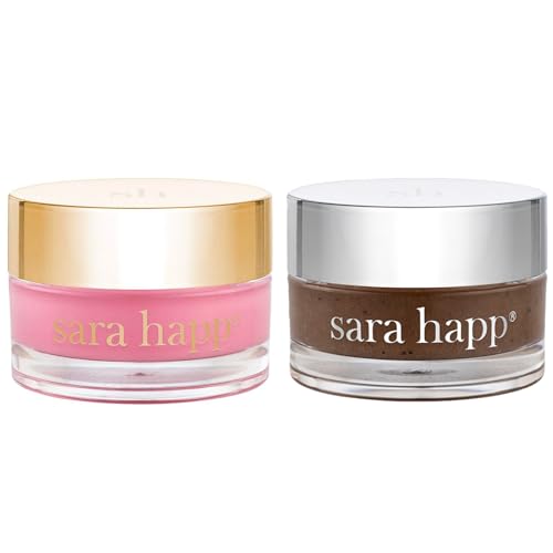 Sara Happ Sweet Clay Mask + Vanilla Bean Sugar Lip Scrub Duo - Exfoliating Lip Treatments, Moisturizers for Dry and Flaky Lips, Vegan (0.47 Oz and 0.5 Oz jars)